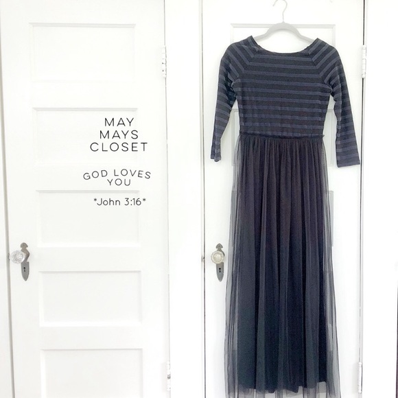 RARE HTF Free People Ballerina Style Maxi Dress Tulle Striped Mix Fabric XS - Picture 1 of 4